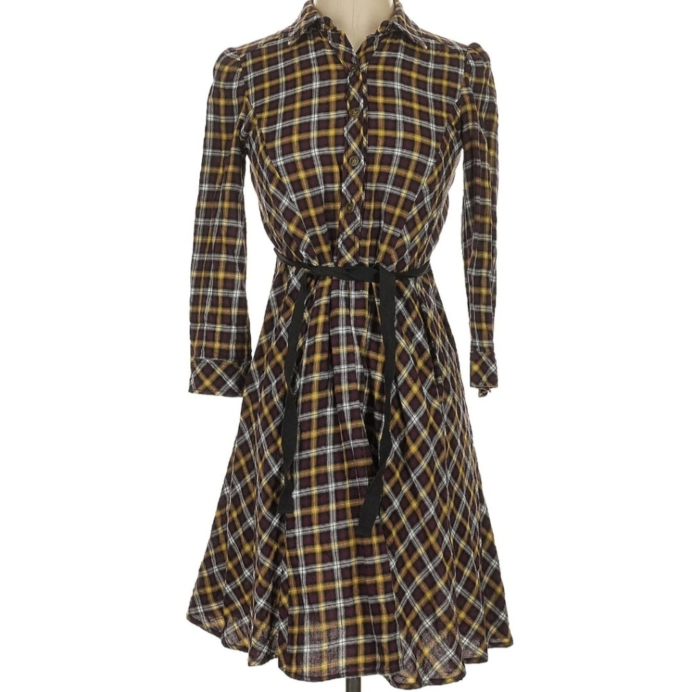 RACHEL Rachel Roy Brown Black Buttoned Tie Front Dress